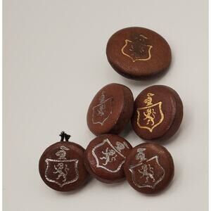 Vintage Leather Covered Shank Buttons Heraldic Crest Lion Rampant